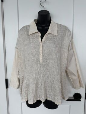 LIZ Claiborne sz womens XL 100 percent cotton, 3/4 sleeve smock style blouse